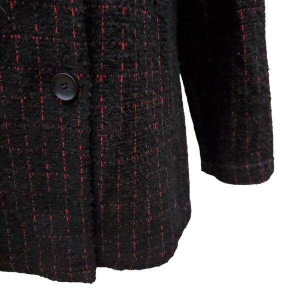 Sahara London Size 1 Black Red Plaid Jacket Asymmetric Front Pockets Sz S - Picture 4 of 15